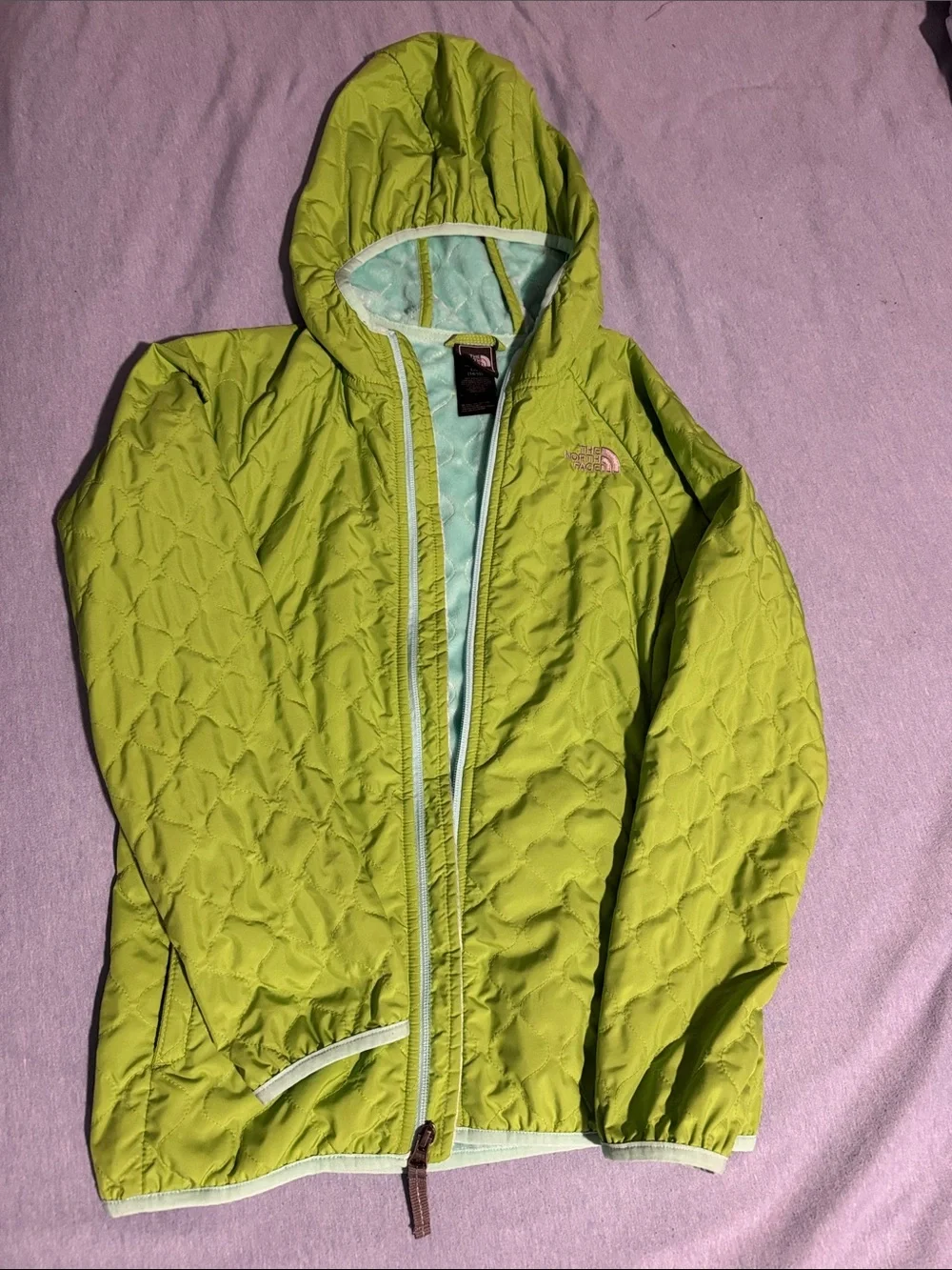 The North Face kids Hooded Quilted Jacket in Lime Green